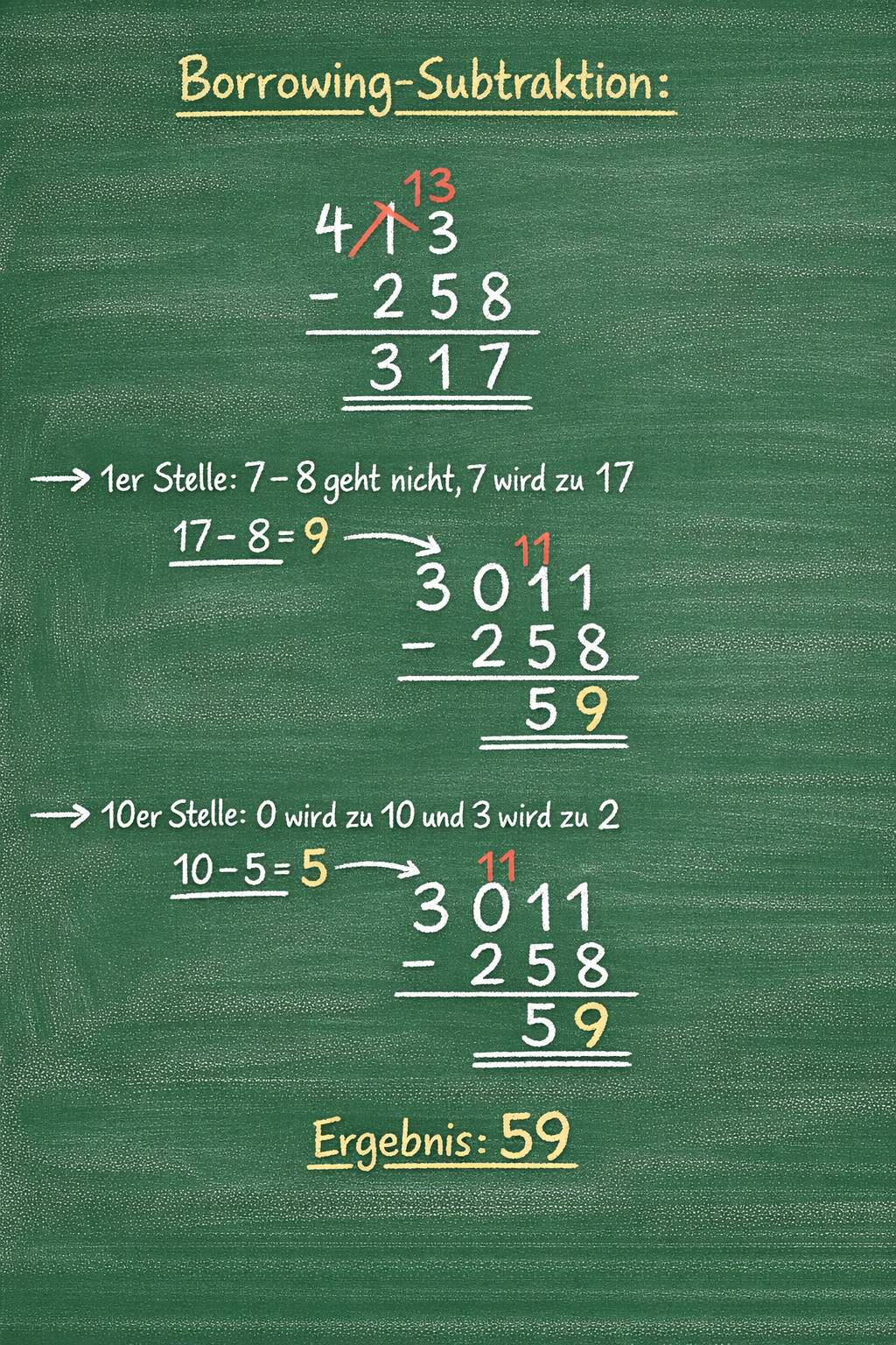  Borrowing Subtraktion